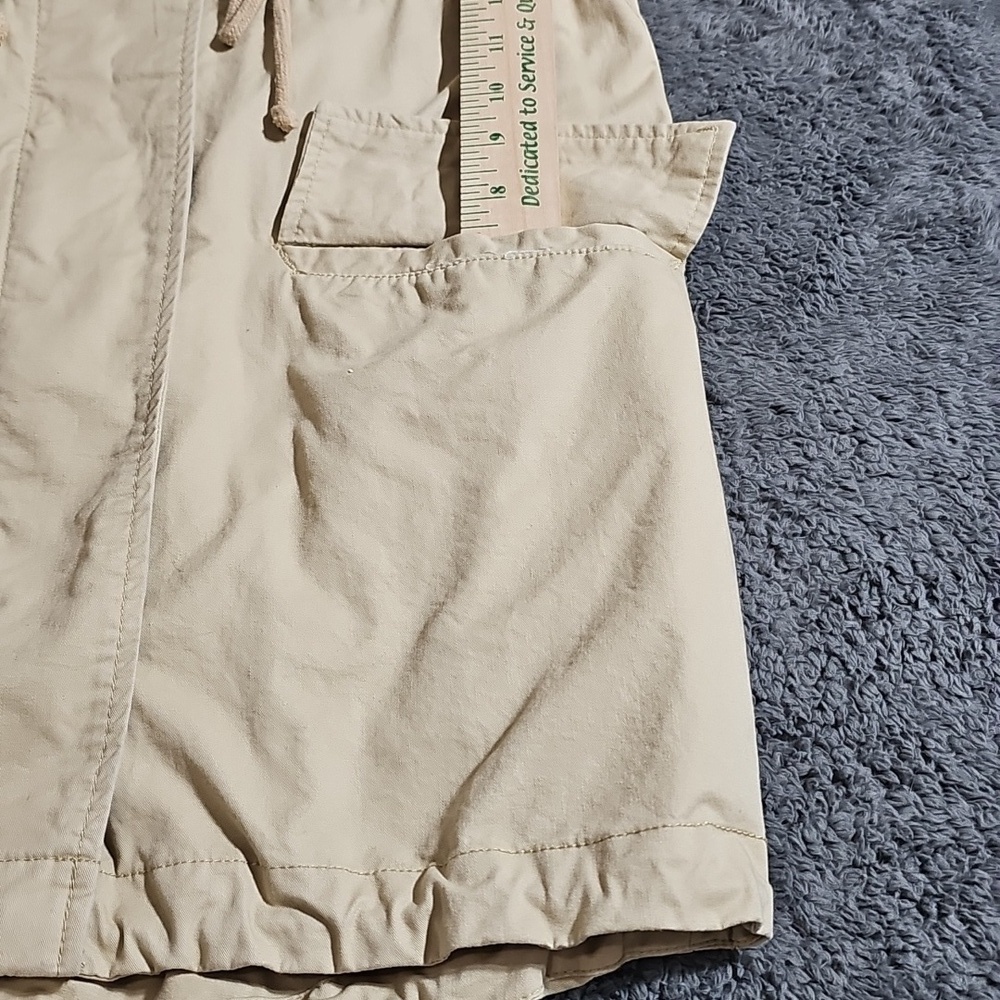 Love Tree Beige Cinched Trench Coat Jacket Zip Button Hood Pockets Cotton Size S - Picture 10 of 10